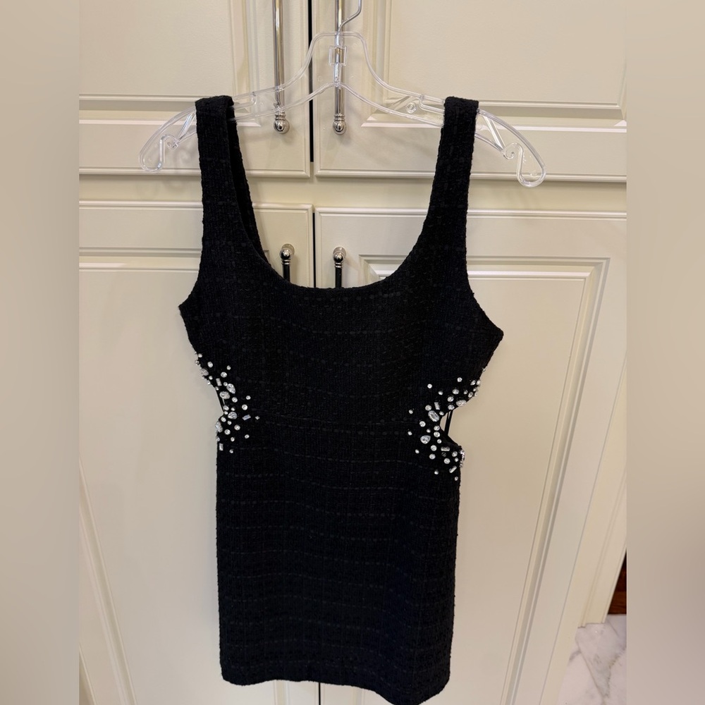 4Sienna Black  Shailene Tweed Bejewelled Cutout Mini Dress size Small - Picture 2 of 8